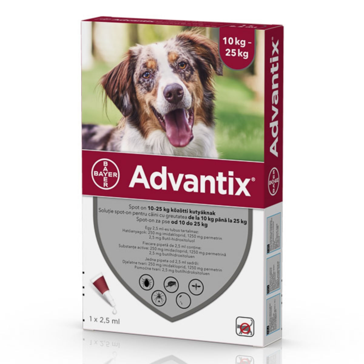 ADVANTIX, deparazitare externă câini, pipetă repelentă ADVANTIX 250, deparazitare externă câini, pipetă repelentă, M(10 - 25kg), 1buc - 1 | YEO