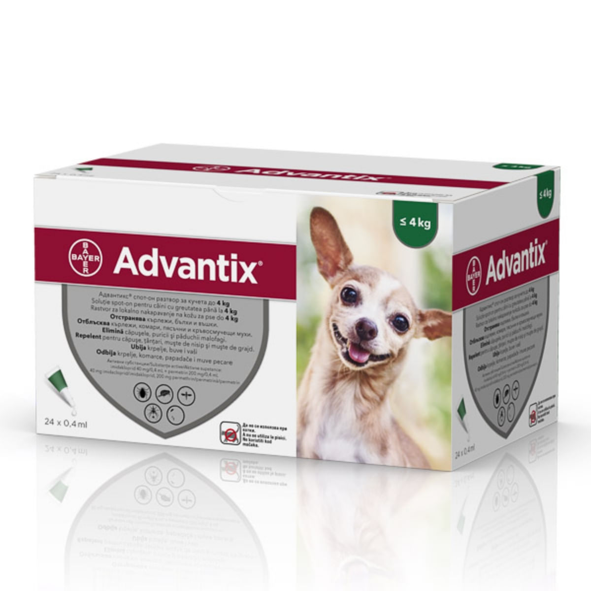 ADVANTIX, deparazitare externă câini, pipetă repelentă ADVANTIX 40, deparazitare externă câini, pipetă repelentă, XS(1.5 - 4kg), 24buc - 1 | YEO