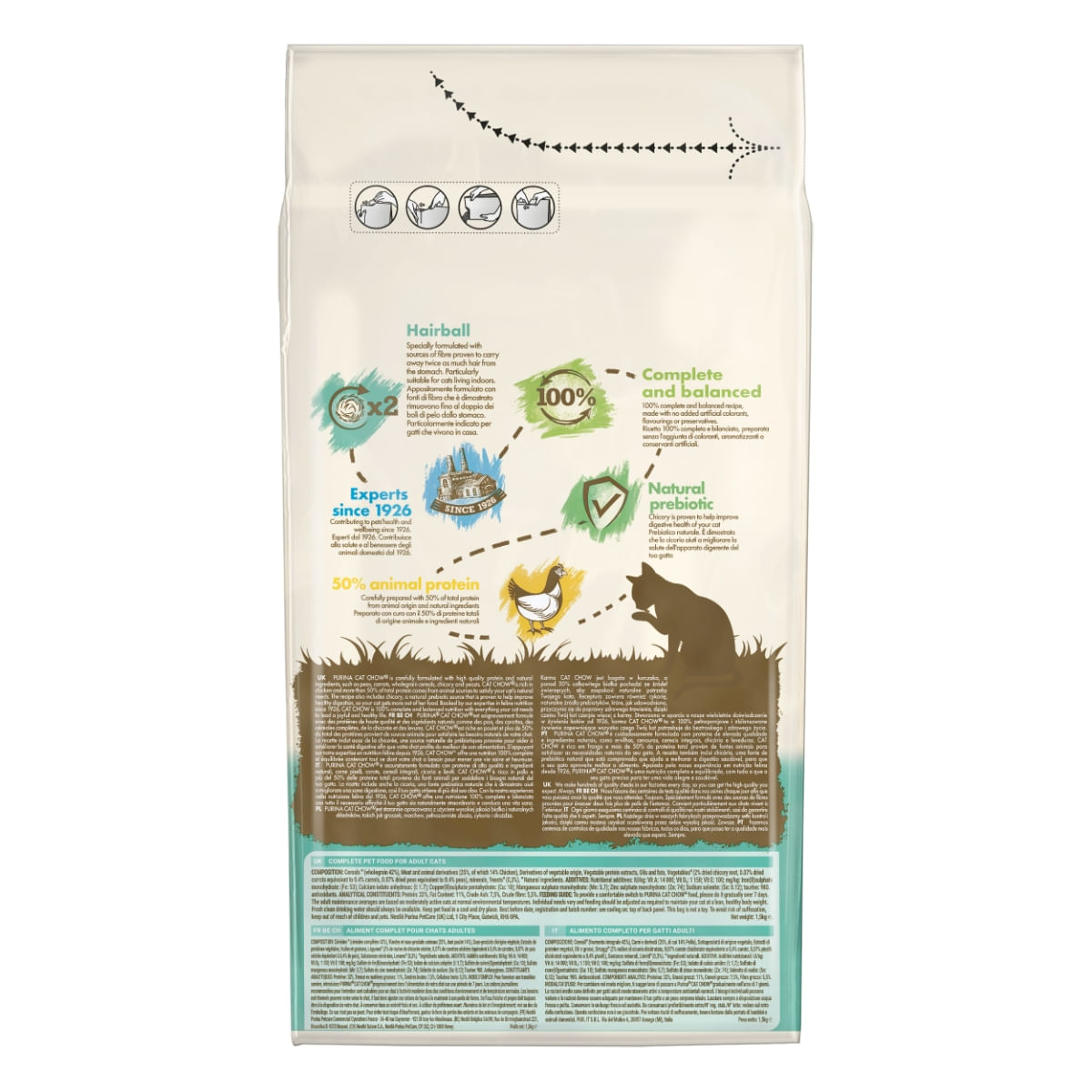 PURINA Cat Chow Hairball Control, Pui, hrană uscată pentru pisici, limitarea ghemurilor de blană, 1.5kg - 3 | YEO