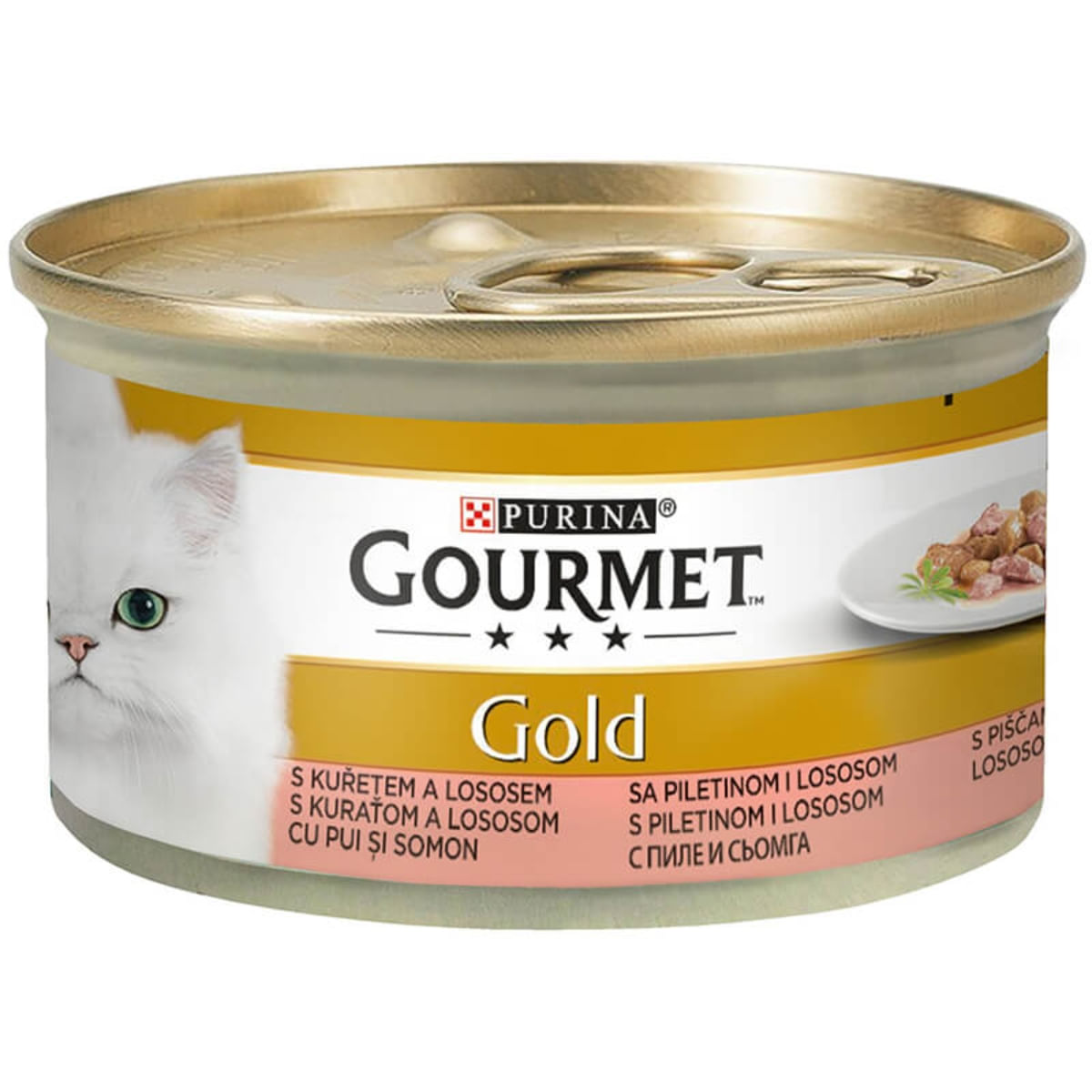 PURINA Gourmet Gold, Pui și Somon, conservă hrană umedă pisici, (bucăti în sos), 85g - 1 | YEO