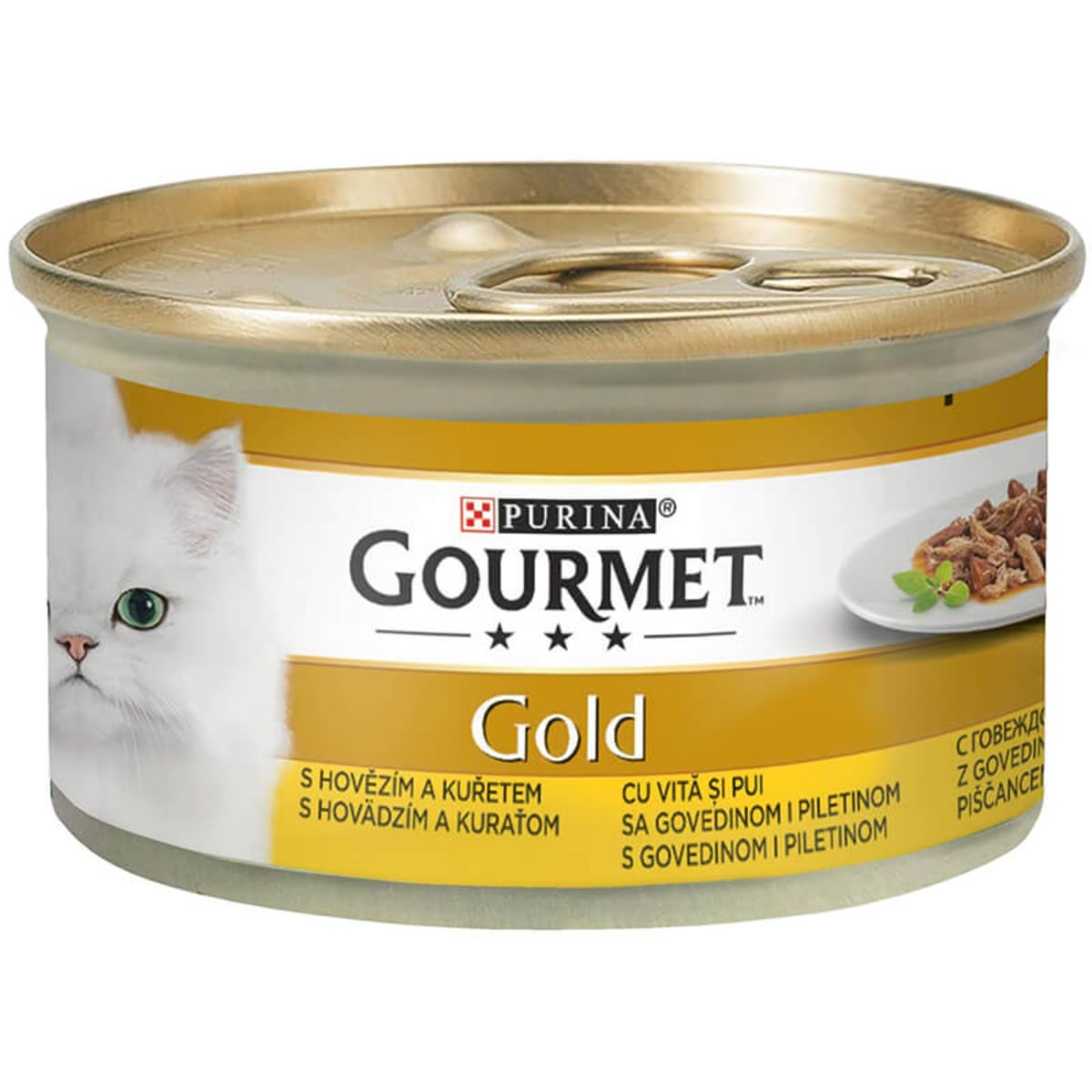 PURINA Gourmet Gold Duo, Vită și Pui, conservă hrană umedă pisici, (în sos), 85g - 1 | YEO