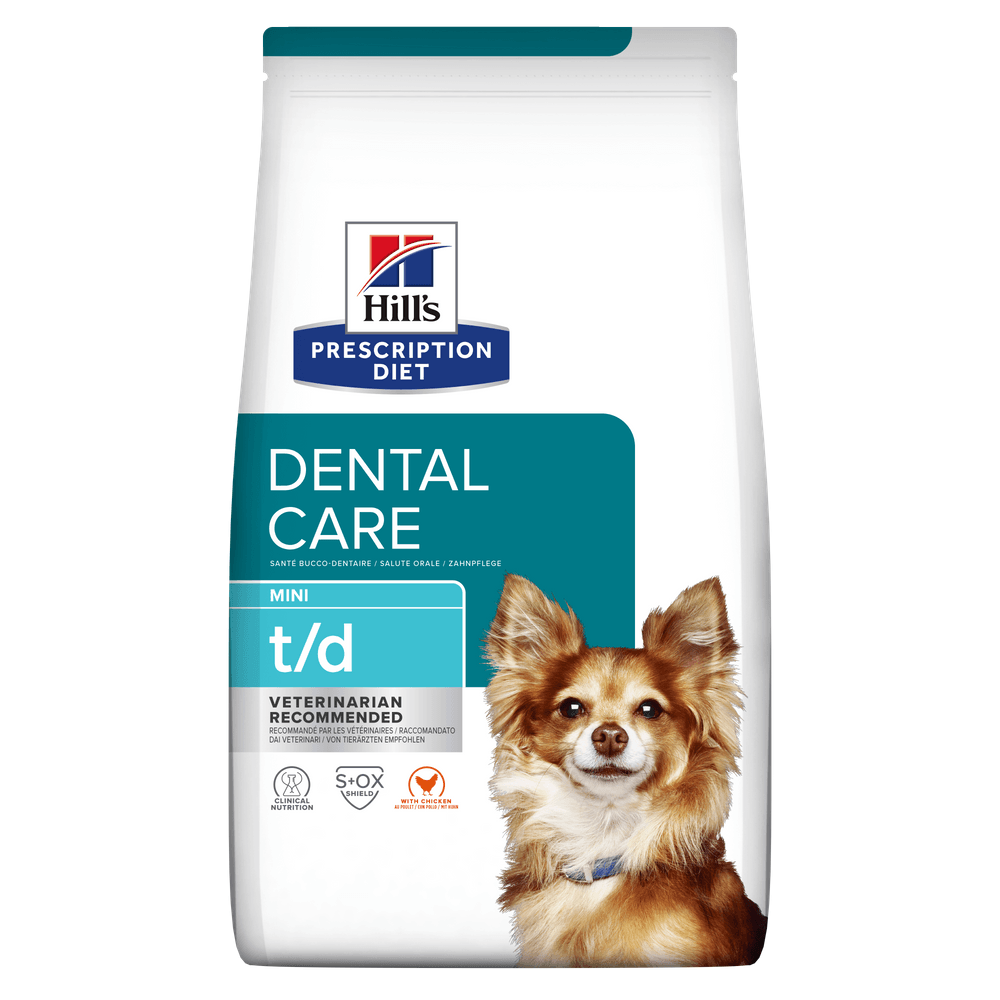 HILL\'S Prescription Diet t/d Dental Care Mini, Pui, dietă veterinară câini, hrană uscată, sensibilități dentare, 3kg