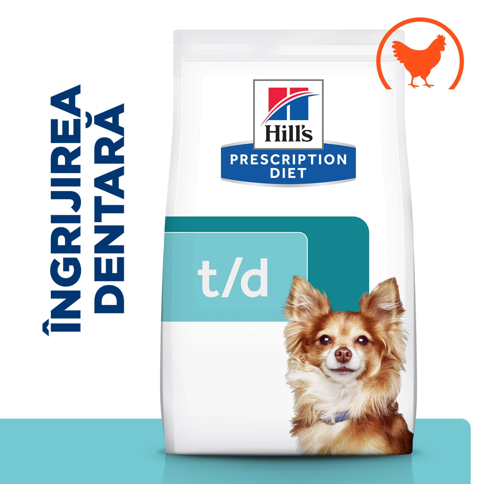 HILL&#039;S Prescription Diet t/d Dental Care Mini, Pui, dietă veterinară câini, hrană uscată, sensibilități dentare, 3kg