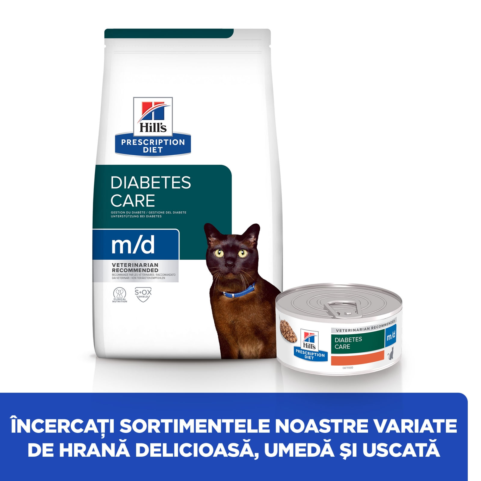 HILL&#039;S Prescription Diet m/d Diabetes Care, Pui, dietă veterinară pisici, conservă hrană umedă, metabolism (obezitate si diabet), (în sos), 156g