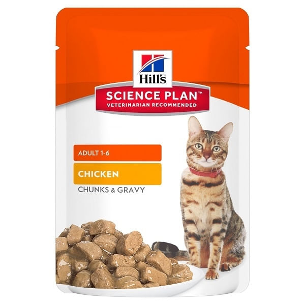 Hill\'s SP Feline Adult Bucatele de Carne in Sos cu Pui, Plic, 85 g Hill\'s SP Feline Adult Bucatele de Carne in Sos cu Pui, Plic, bax, 85 g x 12buc