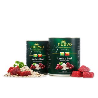 NUEVO Miel,Vită și Fulgi de Ovăz, XS-XL, conservă hrană umedă câini senior, (pate), 400g