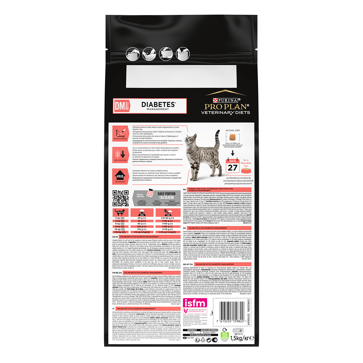 PURINA Pro Plan Veterinary Diets Diabetes Management, dietă veterinară pisici, hrană uscată, controlul glucozei, 1.5kg