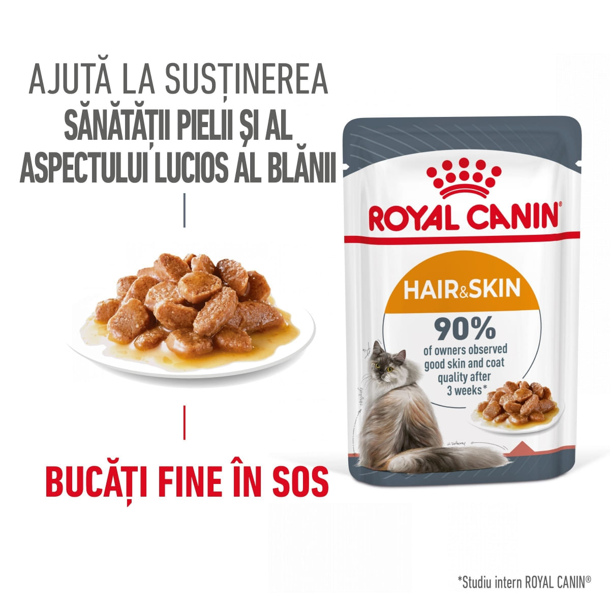 Royal Canin Intense Beauty Care Adult, hrană umedă pisici, piele și blană, (în sos) ROYAL CANIN Feline Care Nutrition Hair&Skin Care, plic hrană umedă pisici, piele și blană, (în sos), 85g