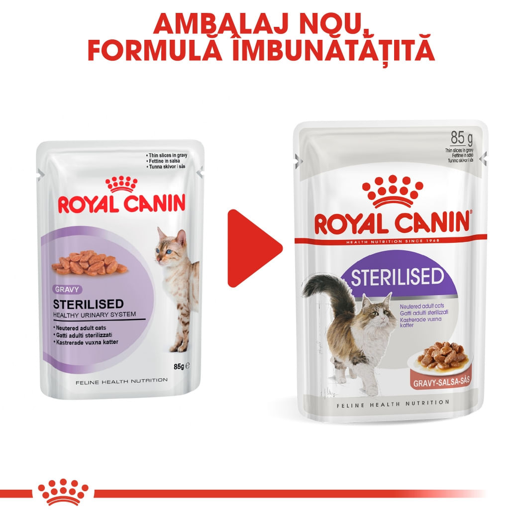 Royal Canin Sterilised Adult, hrană umedă pisici sterilizate, (în sos) Royal Canin Sterilised Adult, plic hrană umedă pisici sterilizate, (în sos), 85g