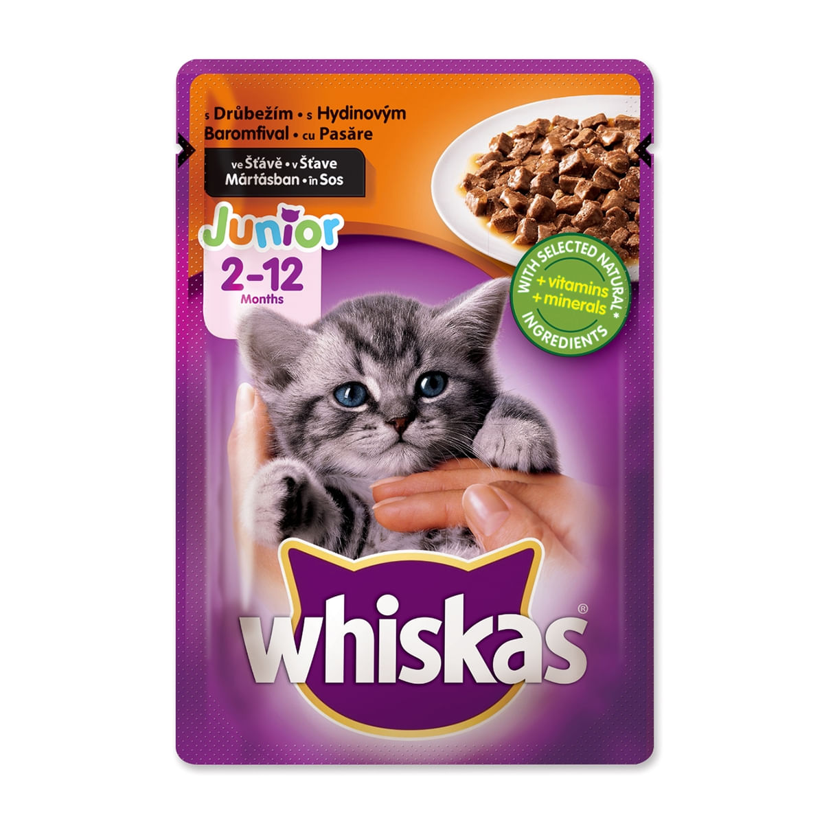 WHISKAS Junior, Pasăre, hrană umedă pisici junior, (în sos) WHISKAS Junior, Pasăre, plic hrană umedă pisici junior, (în sos), 100g