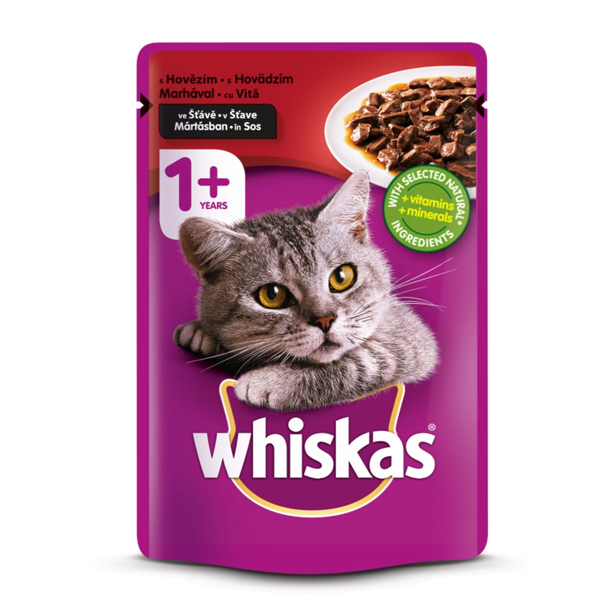 WHISKAS Adult, Vită, hrană umedă pisici, (în sos) WHISKAS Adult, Vită, plic hrană umedă pisici, (în sos), 100g - 1 | YEO