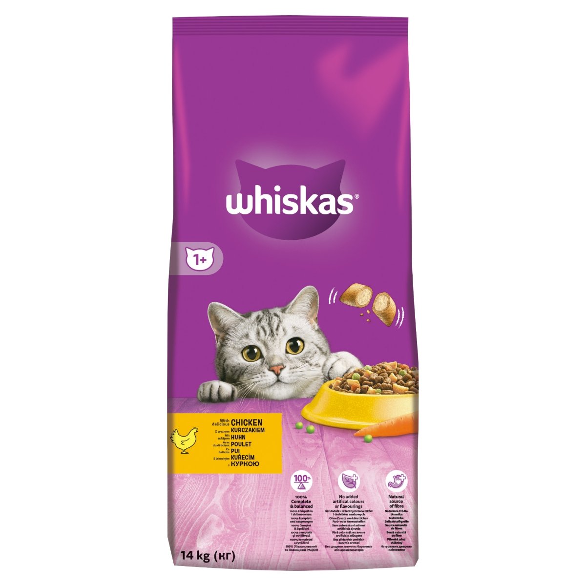 WHISKAS Adult, Pui, hrană uscată pisici, 14kg