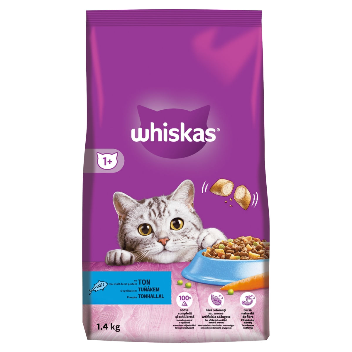 WHISKAS Adult, Ton, hrană uscată pisici, 1.4kg