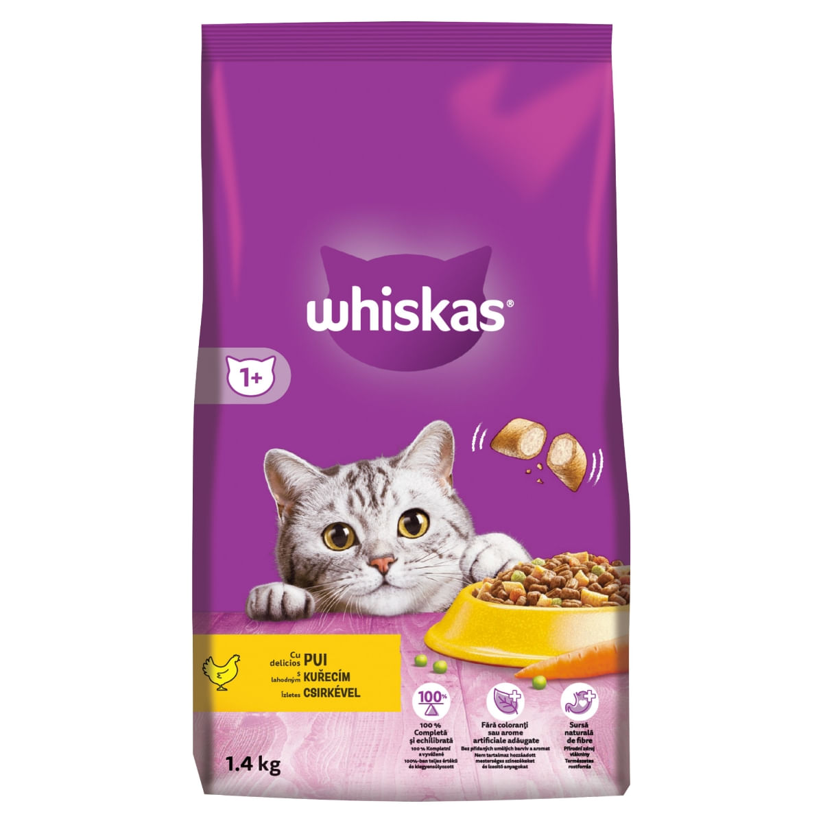WHISKAS Adult, Pui, hrană uscată pisici, 1.4kg