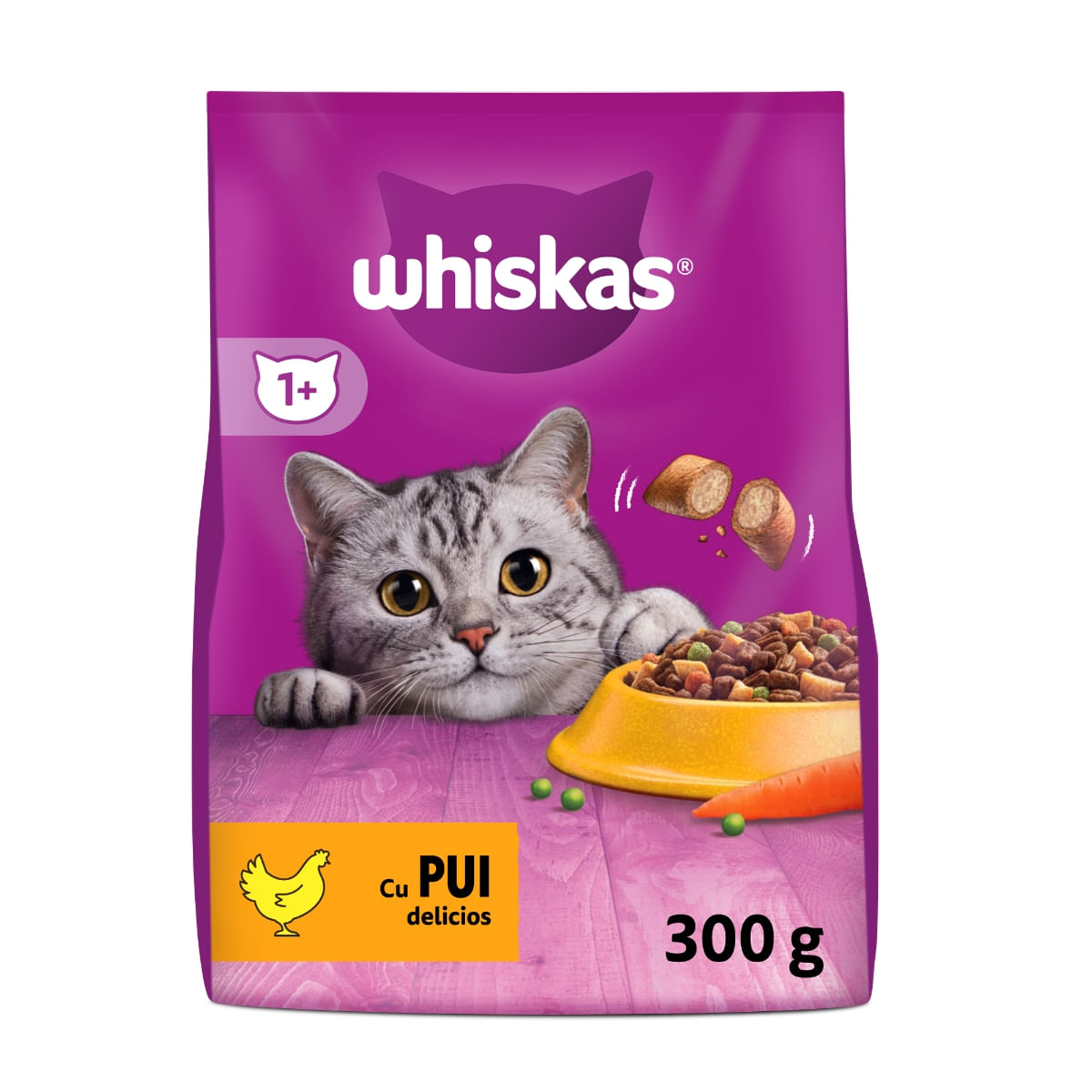 WHISKAS Adult, Pui, hrană uscată pisici, 300g
