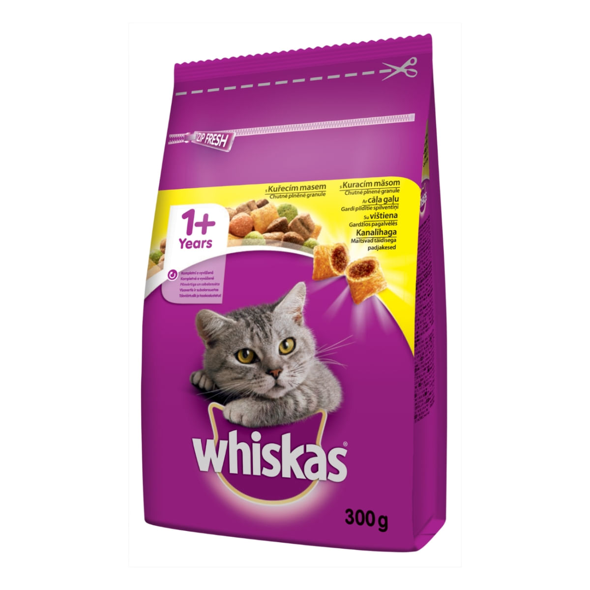 WHISKAS Adult, Pui, hrană uscată pisici, 300g