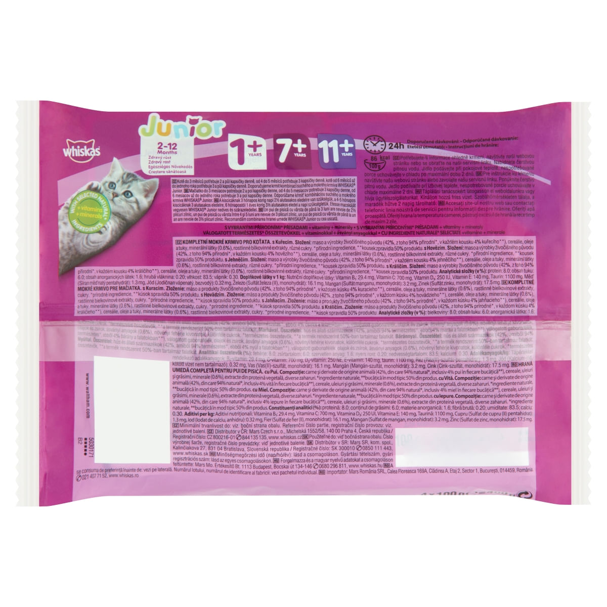 WHISKAS Selecții Clasice Junior, 4 arome, pachet mixt, plic hrană umedă pisici junior, (în sos), 100g x 4