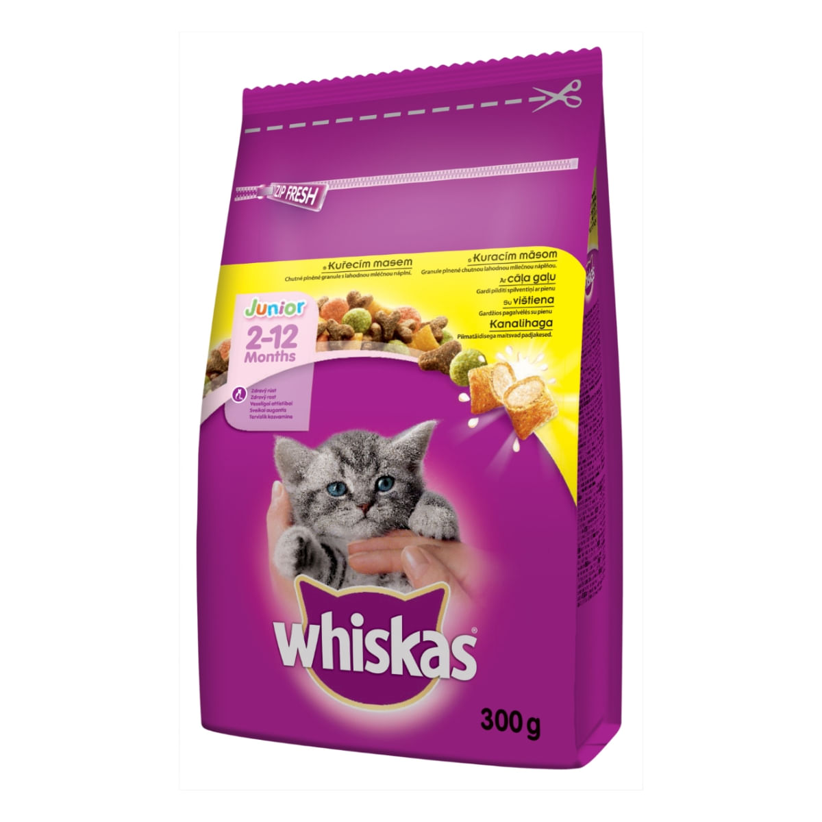 WHISKAS Junior, Pui, hrană uscată pisici junior, 300g