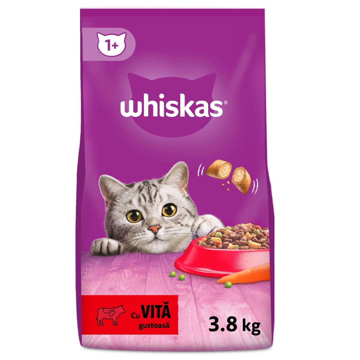 WHISKAS Adult, Vită, hrană uscată pisici, 3.8kg