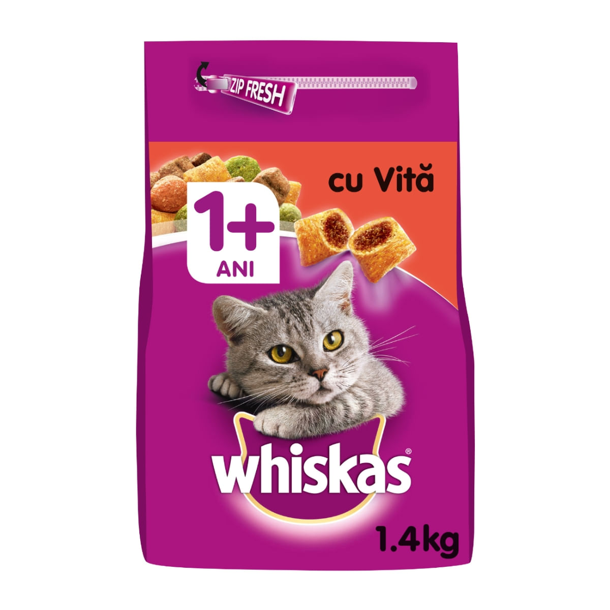 WHISKAS Adult, Vită, hrană uscată pisici, 1.4kg