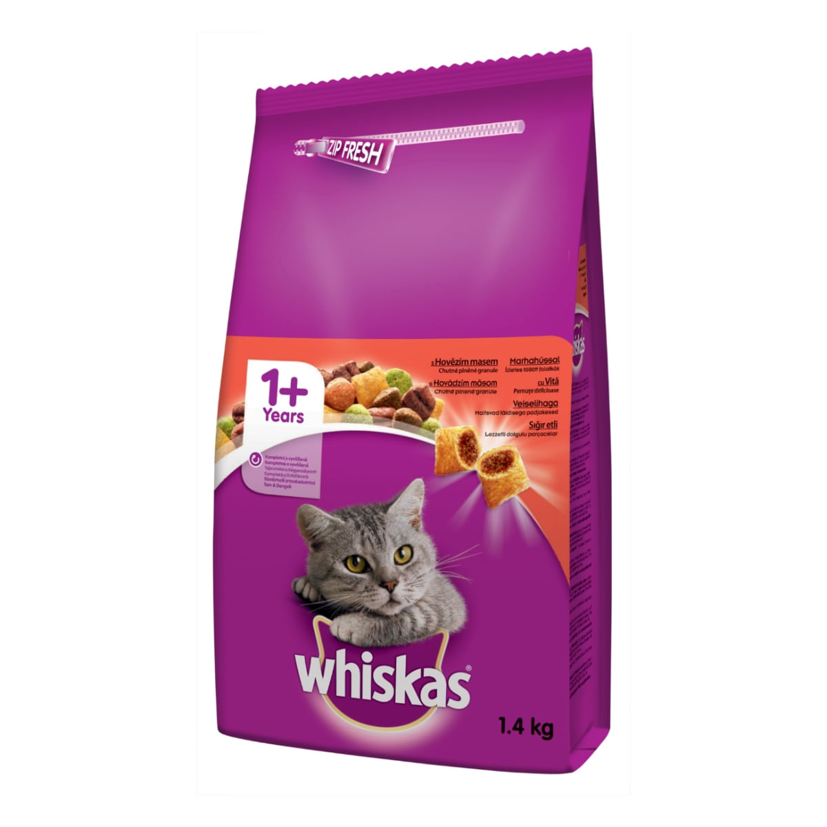 WHISKAS Adult, Vită, hrană uscată pisici, 1.4kg