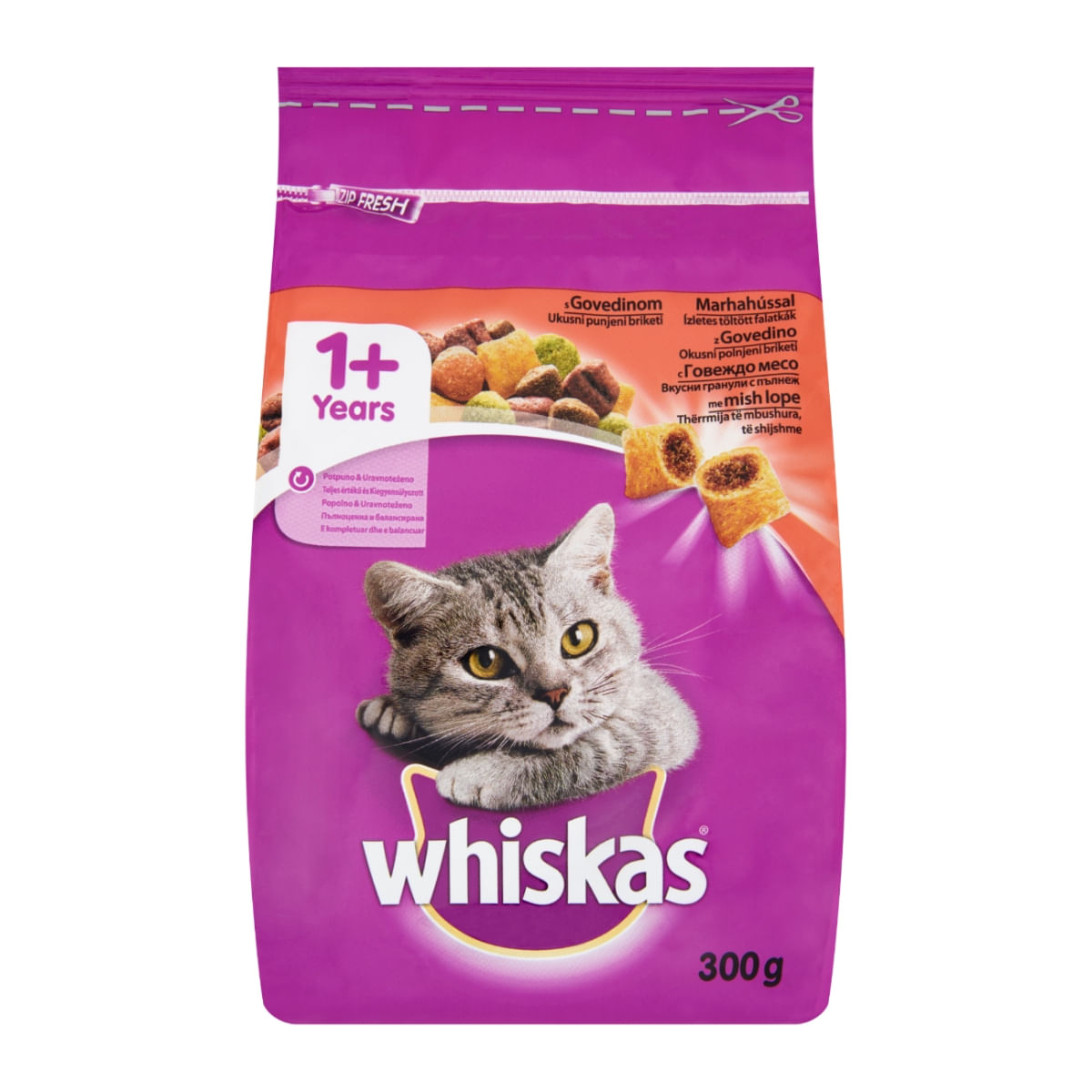 WHISKAS Adult, Vită, hrană uscată pisici, 300g - 3 | YEO