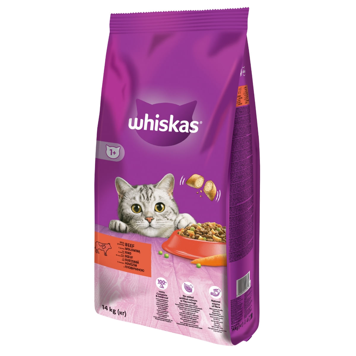 WHISKAS Adult, Vită, hrană uscată pisici, 14kg