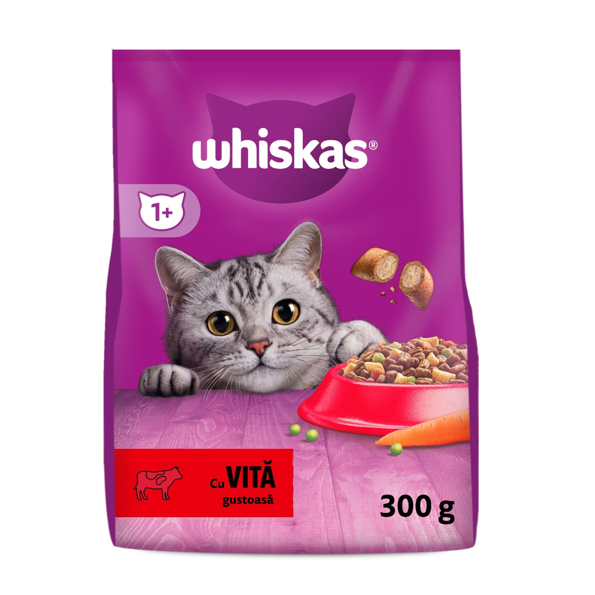 WHISKAS Adult, Vită, hrană uscată pisici, 300g