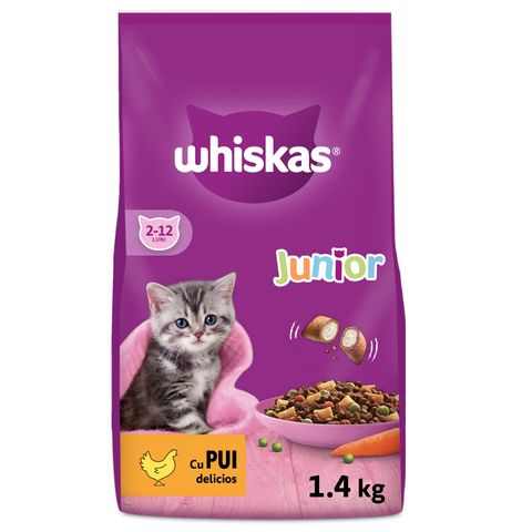 WHISKAS Junior, Pui, hrană uscată pisici junior, 1.4kg