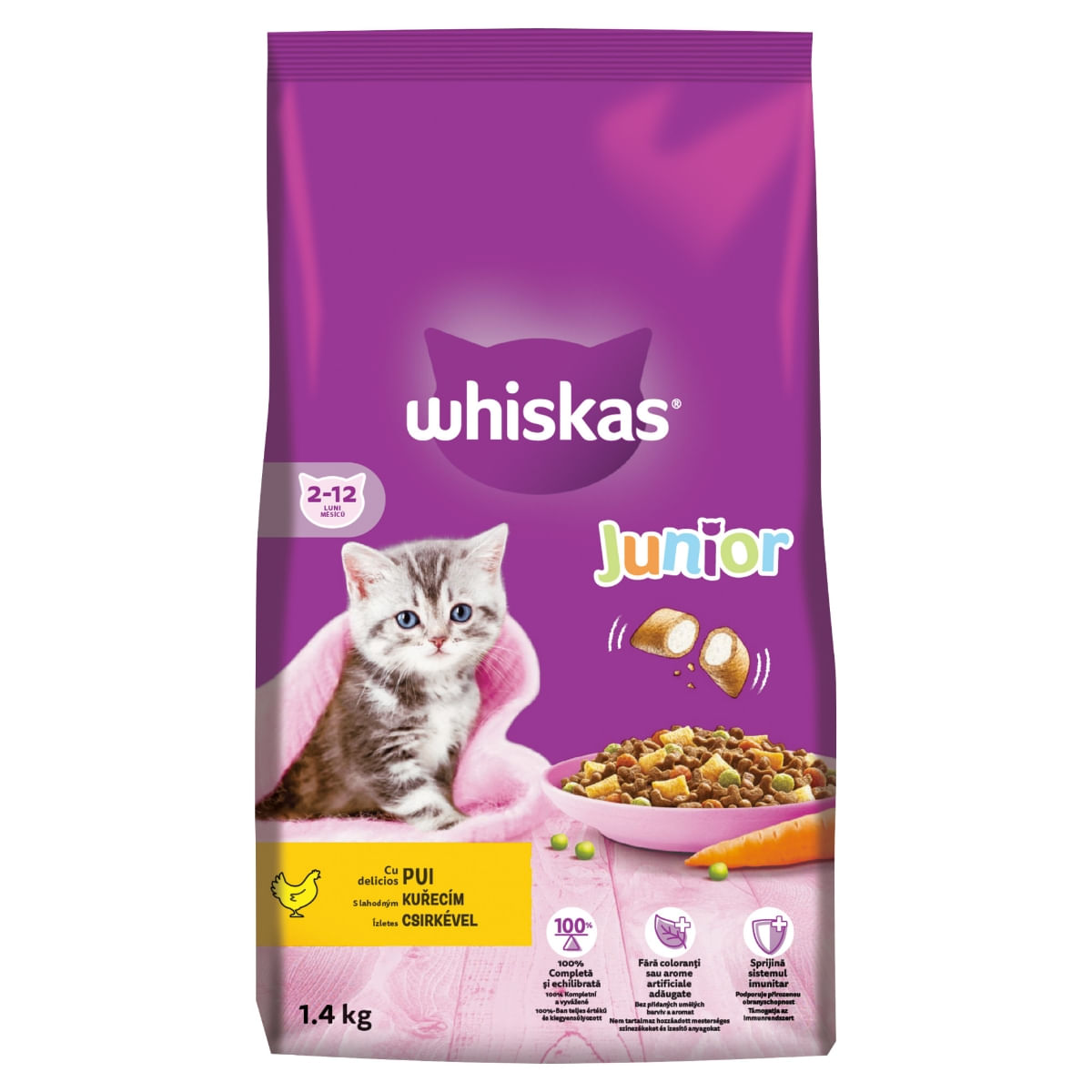 WHISKAS Junior, Pui, hrană uscată pisici junior, 1.4kg
