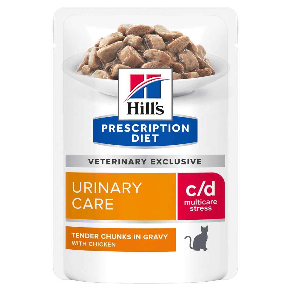 HILL\'S PRESCRIPTION DIET c/d, Pui, dietă veterinară, plic hrană umedă pisici, sistem urinar, sistem nervos & calmante, (în sos), bax, 85g x 12buc