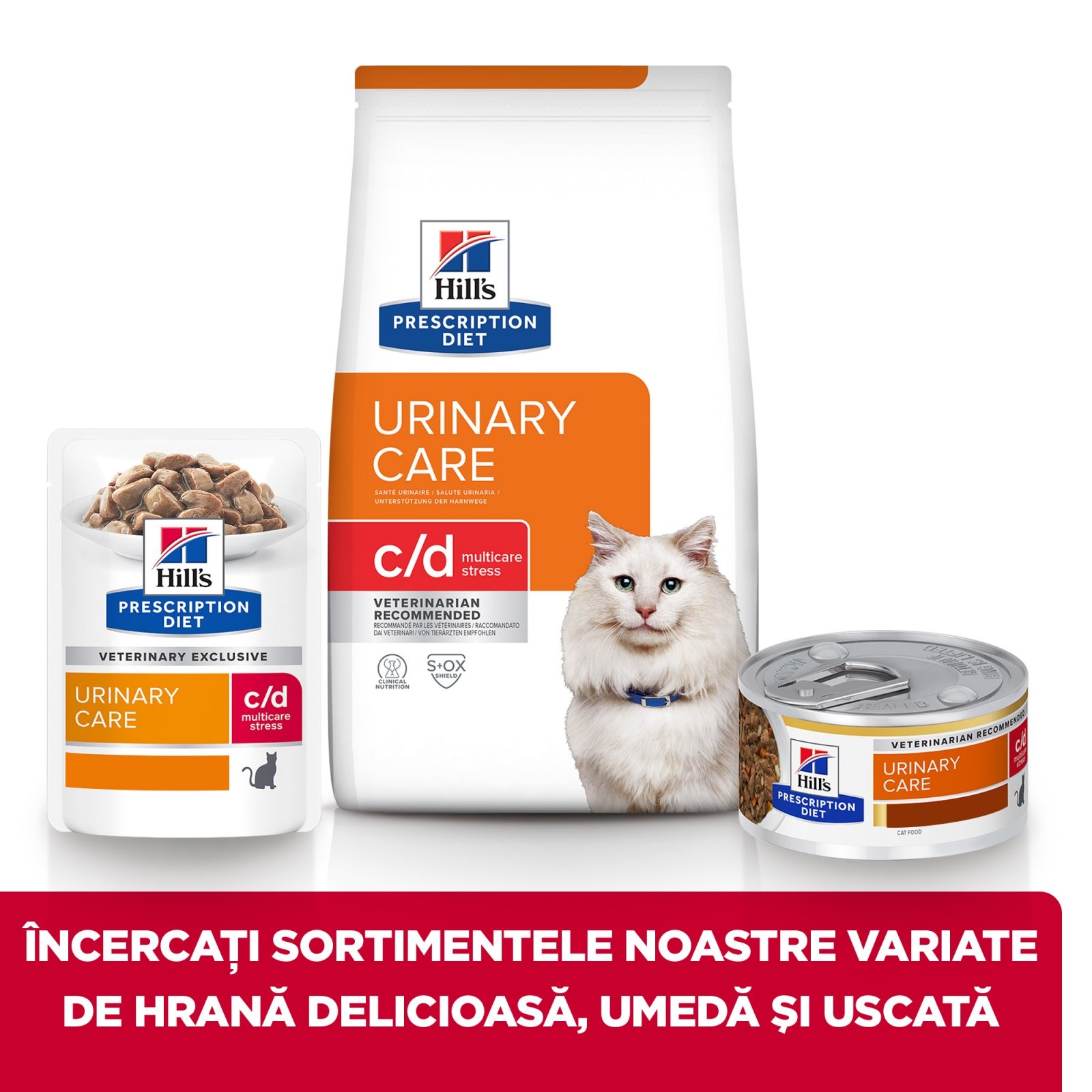 HILL&#039;S PRESCRIPTION DIET c/d, Pui, dietă veterinară, plic hrană umedă pisici, sistem urinar, sistem nervos &amp; calmante, (în sos), bax, 85g x 12buc