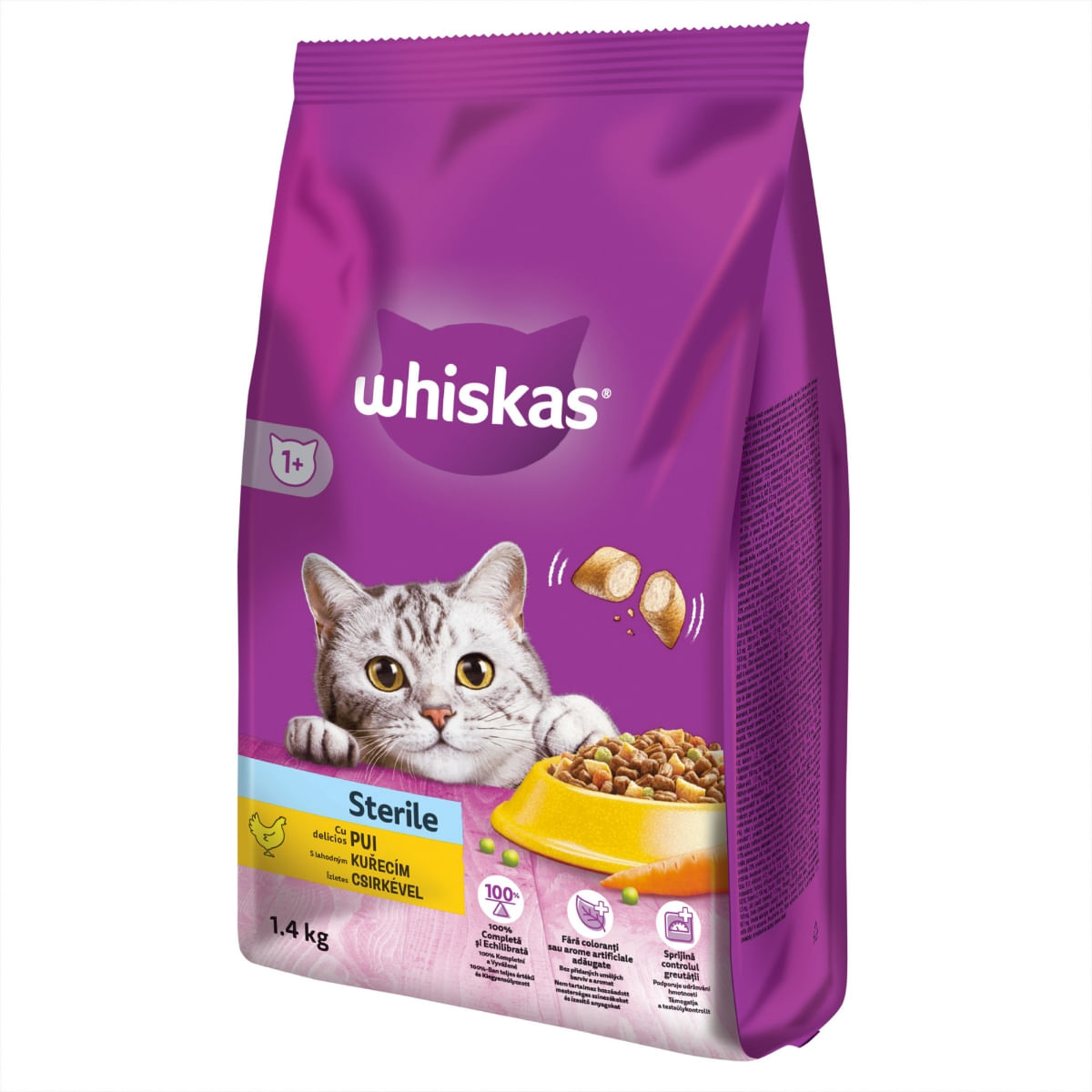 WHISKAS Adult Sterile, Pui, hrană uscată pisici sterilizate, 1.4kg
