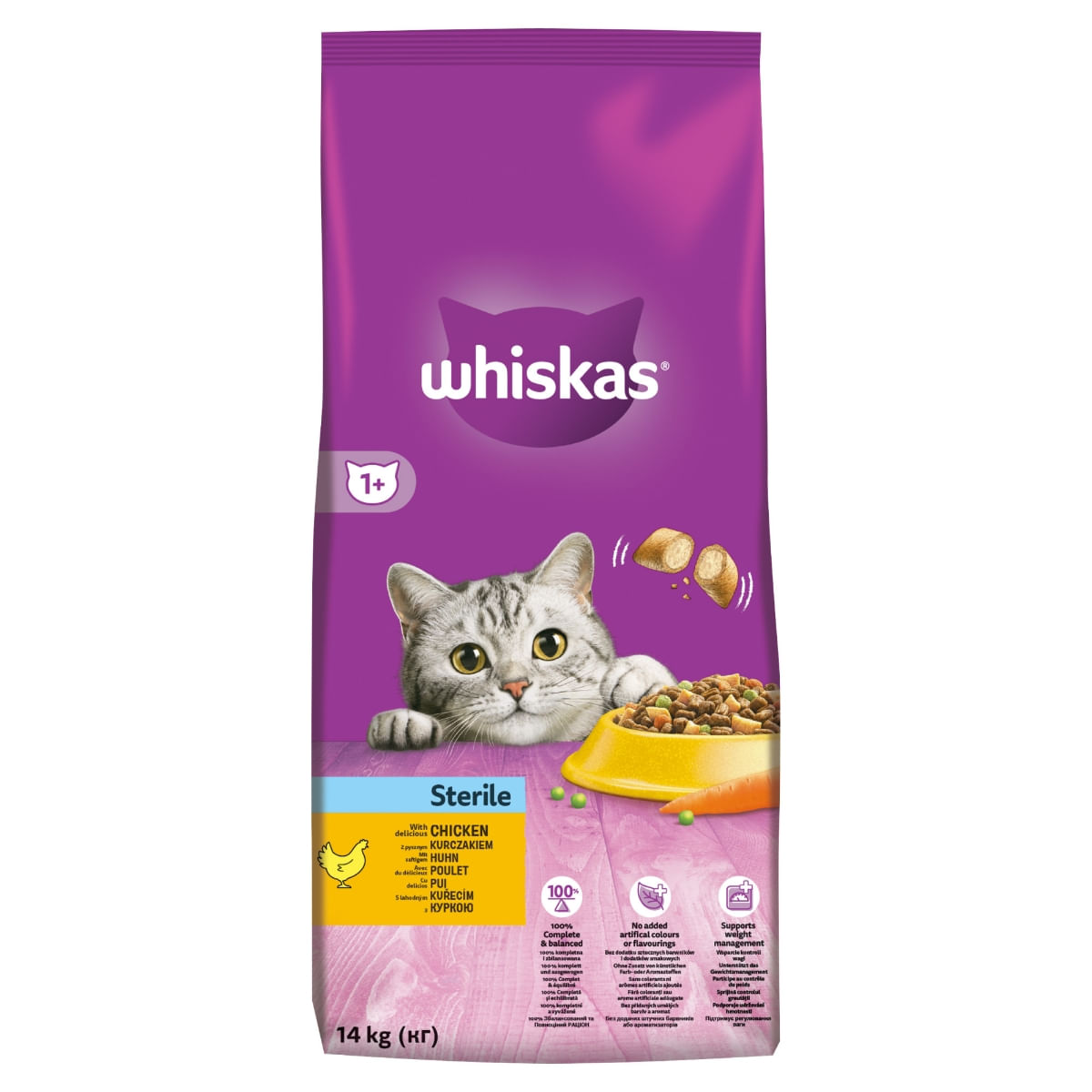 WHISKAS Adult Sterile, Pui, hrană uscată pisici sterilizate, 14kg