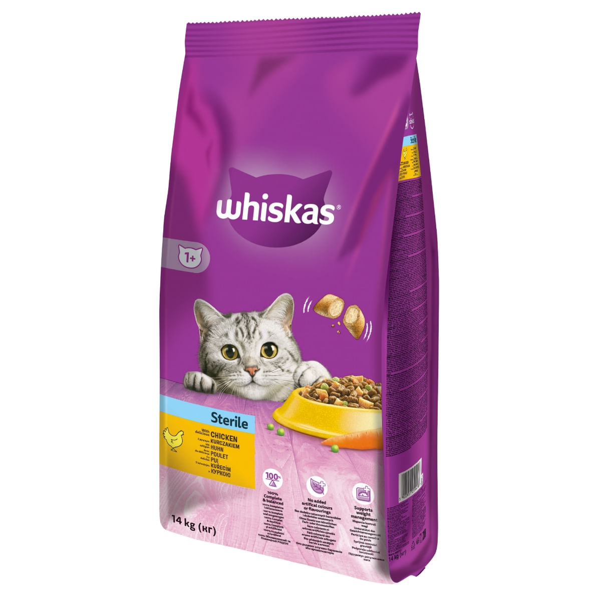 WHISKAS Adult Sterile, Pui, hrană uscată pisici sterilizate, 14kg