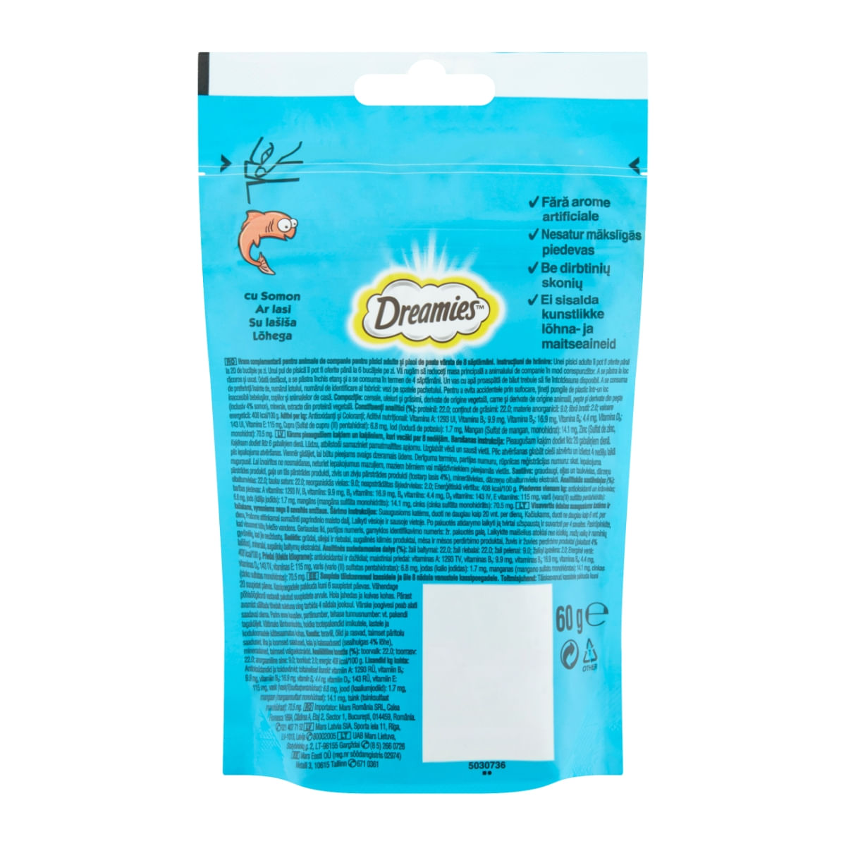DREAMIES, Somon, punguță recompense pisici, 60g