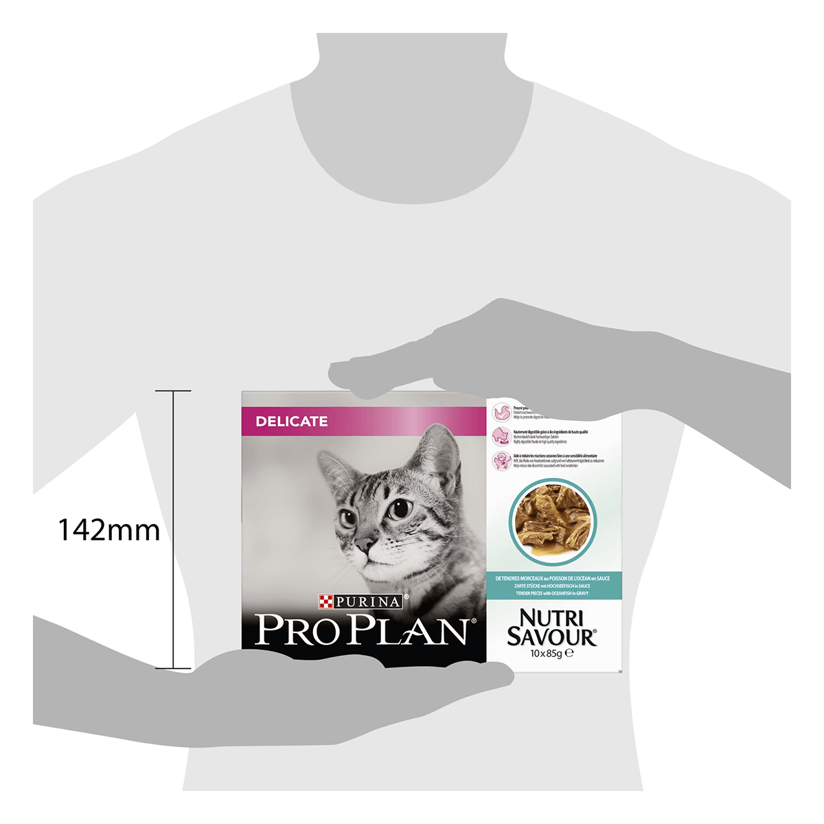 PURINA Pro Plan Delicate Nutrisavour, Pește oceanic, hrană umedă pisici, sensibilități digestive, (în sos) PURINA Pro Plan Delicate Nutrisavour, Pește oceanic, pachet economic plic hrană umedă pisici, sensibilități digestive, (în sos), 85g x 10