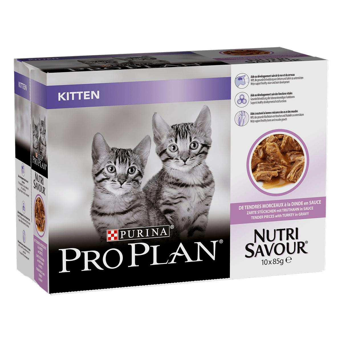 PURINA Pro Plan Nutrisavour Junior, Curcan, hrană umedă pisici junior, (în sos) PURINA Pro Plan Nutrisavour Junior, Curcan, pachet economic plic hrană umedă pisici junior, (în sos), 85g x 10 - 3 | YEO