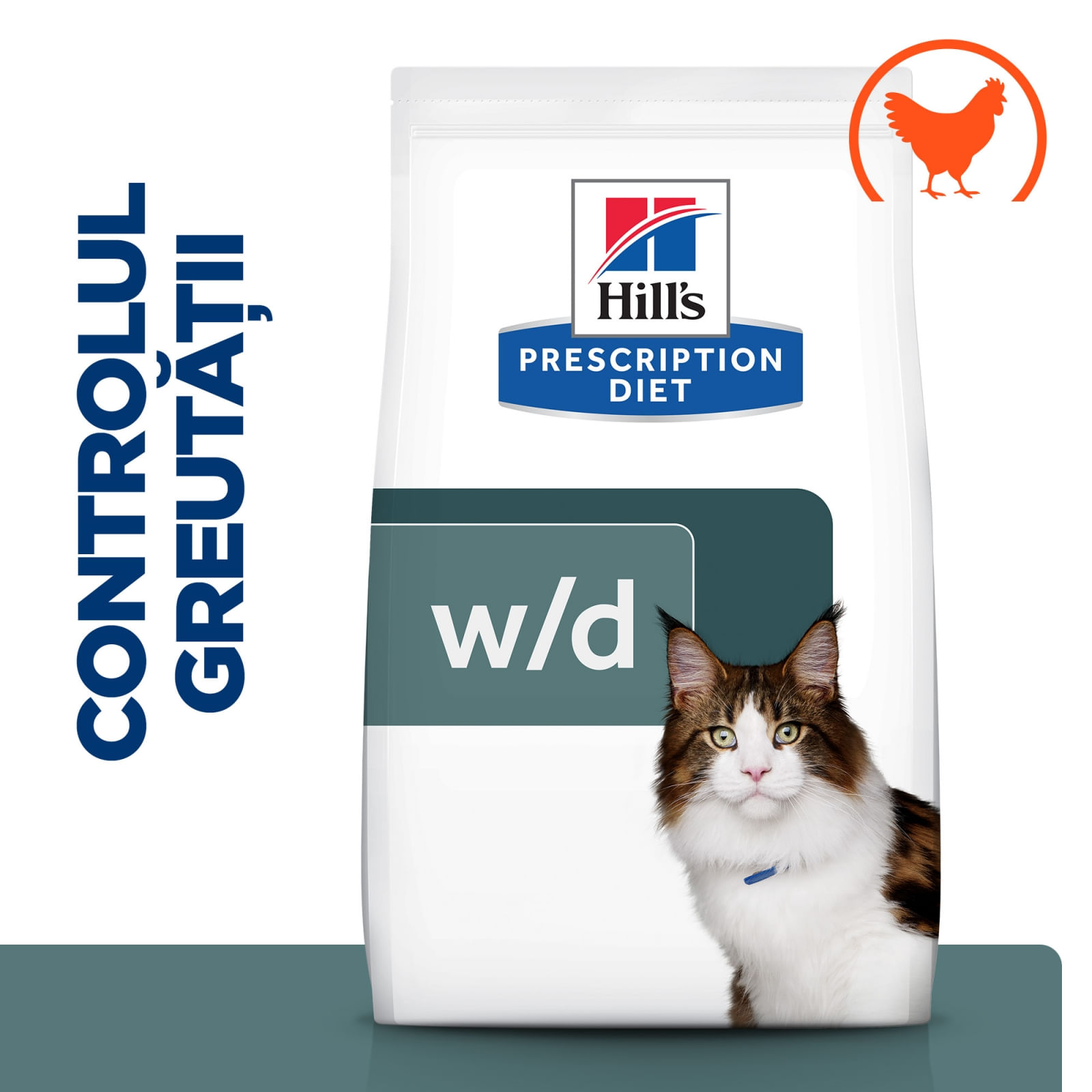 HILL'S Prescription Diet w/d Multi-Benefit, Pui, dietă veterinară pisici, hrană uscată, afecțiuni metabolice (diabet) HILL'S Prescription Diet w/d Multi-Benefit, Pui, dietă veterinară pisici, hrană uscată, metabolism (obezitate si diabet), 3kg