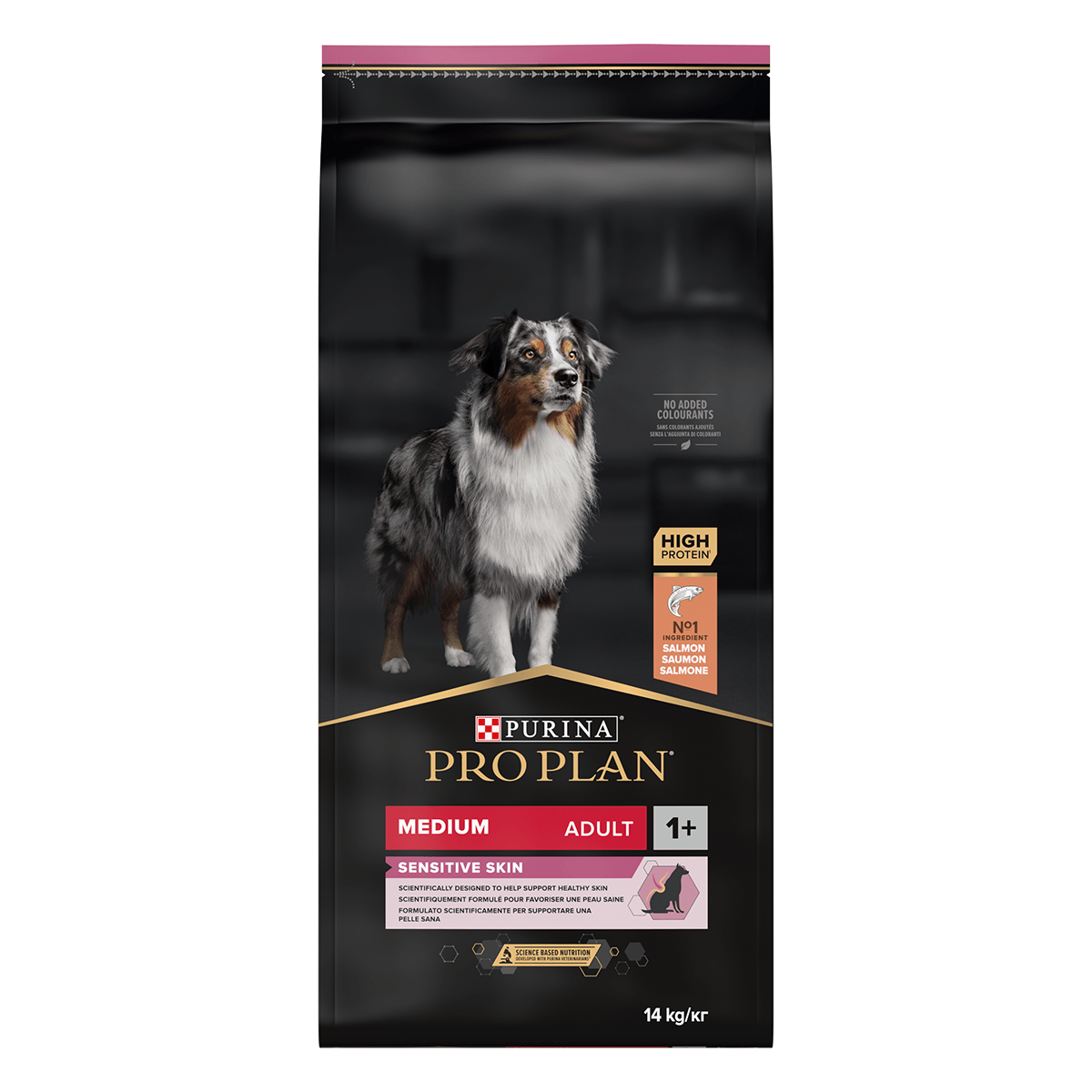 PURINA Pro Plan Sensitive Skin Adult M, Somon, hrană uscată câini, piele și blană, 14kg