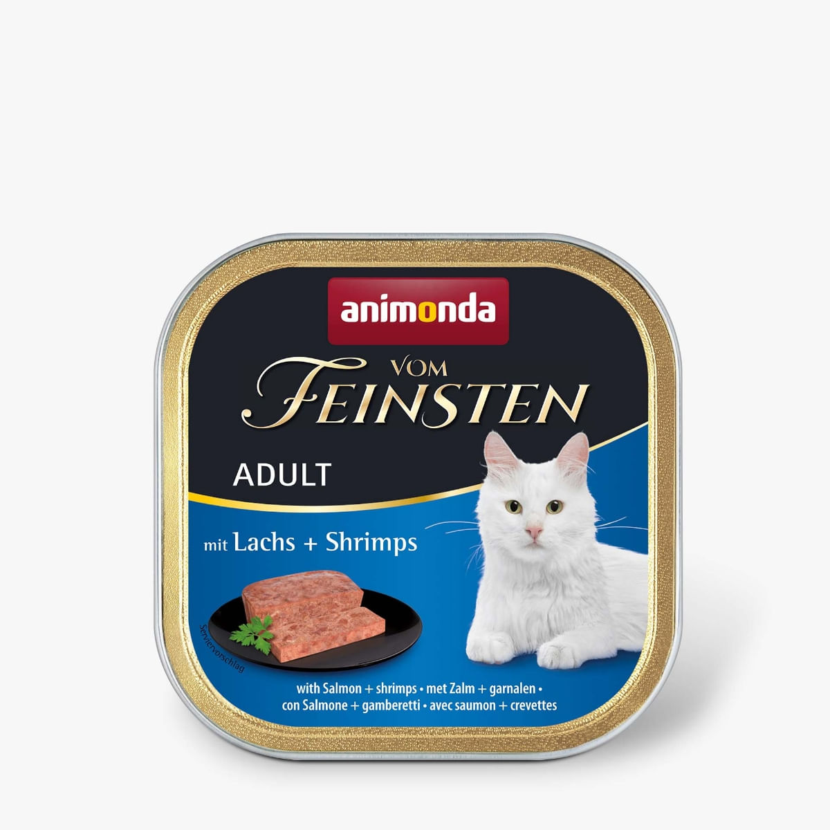 VOM FEINSTEN, Somon și Creveți, tăviță hrană umedă fără cereale pisici, apetit capricios, (pate), 100g - 1 | YEO