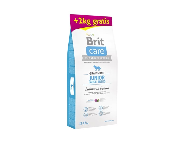 BRIT Care Junior Large Breed, L-XL, Somon cu Cartofi, hrană uscată fără cereale câini junior, 12kg+2kg GRATUIT