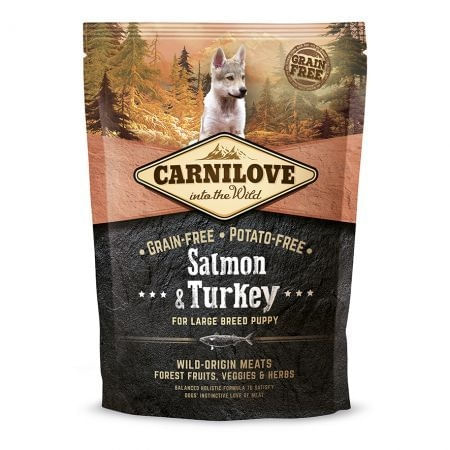 CARNILOVE Junior L-XL, Somon și Curcan, hrană uscată fără cereale câini junior, 1.5kg - 1 | YEO