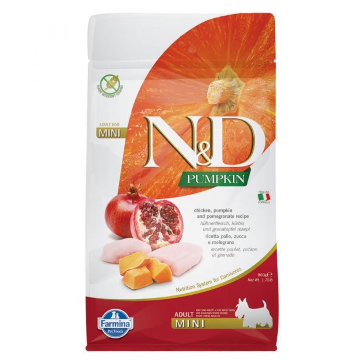 N&D Pumpkin Adult Mini, XS-S, Pui și Rodie, hrană uscată fără cereale câini, 800g - 1 | YEO