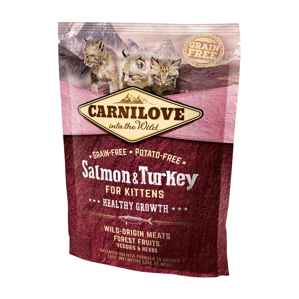 CARNILOVE Healthy Growth Kitten, Somon și Curcan, hrană uscată fără cereale pisici junior, 400g - 1 | YEO