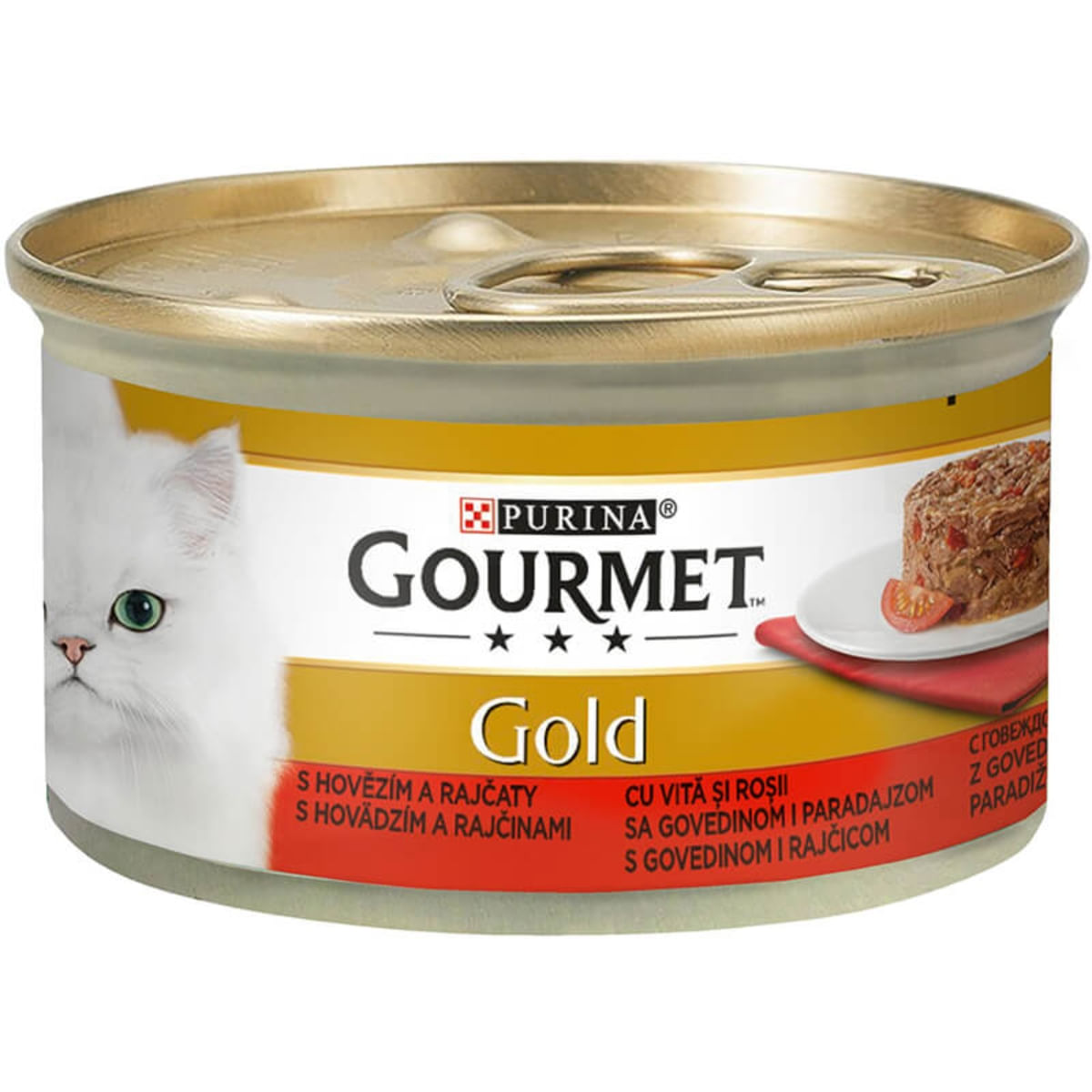 PURINA Gourmet Gold Savoury Cake, Vită cu Roșii, conservă hrană umedă pisici, (bucăți de carne), 85g - 1 | YEO