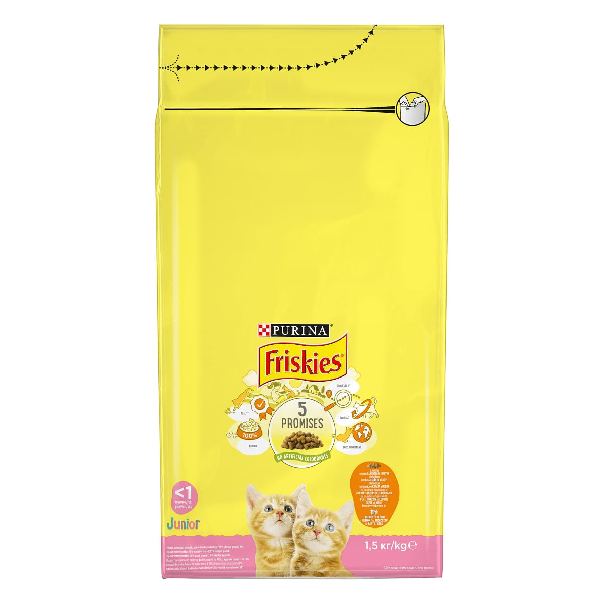 PURINA Friskies Junior, Pui și Curcan, hrană uscată pisici junior, 1.5kg