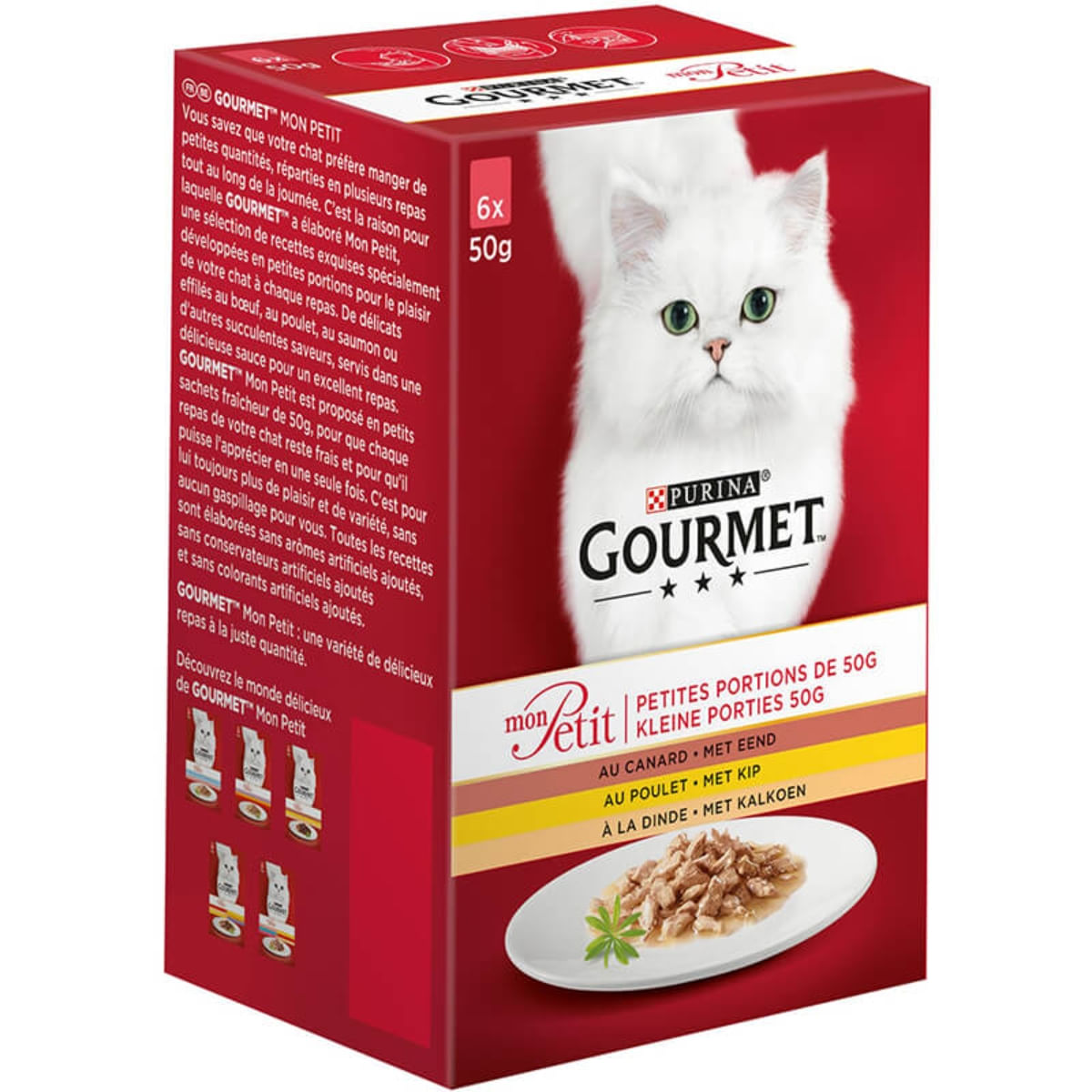 PURINA Gourmet Mon Petit, 3 arome (Pui, Rață, Curcan), pachet mixt, plic hrană umedă pisici, (în sos), 50g x 6 - 2 | YEO