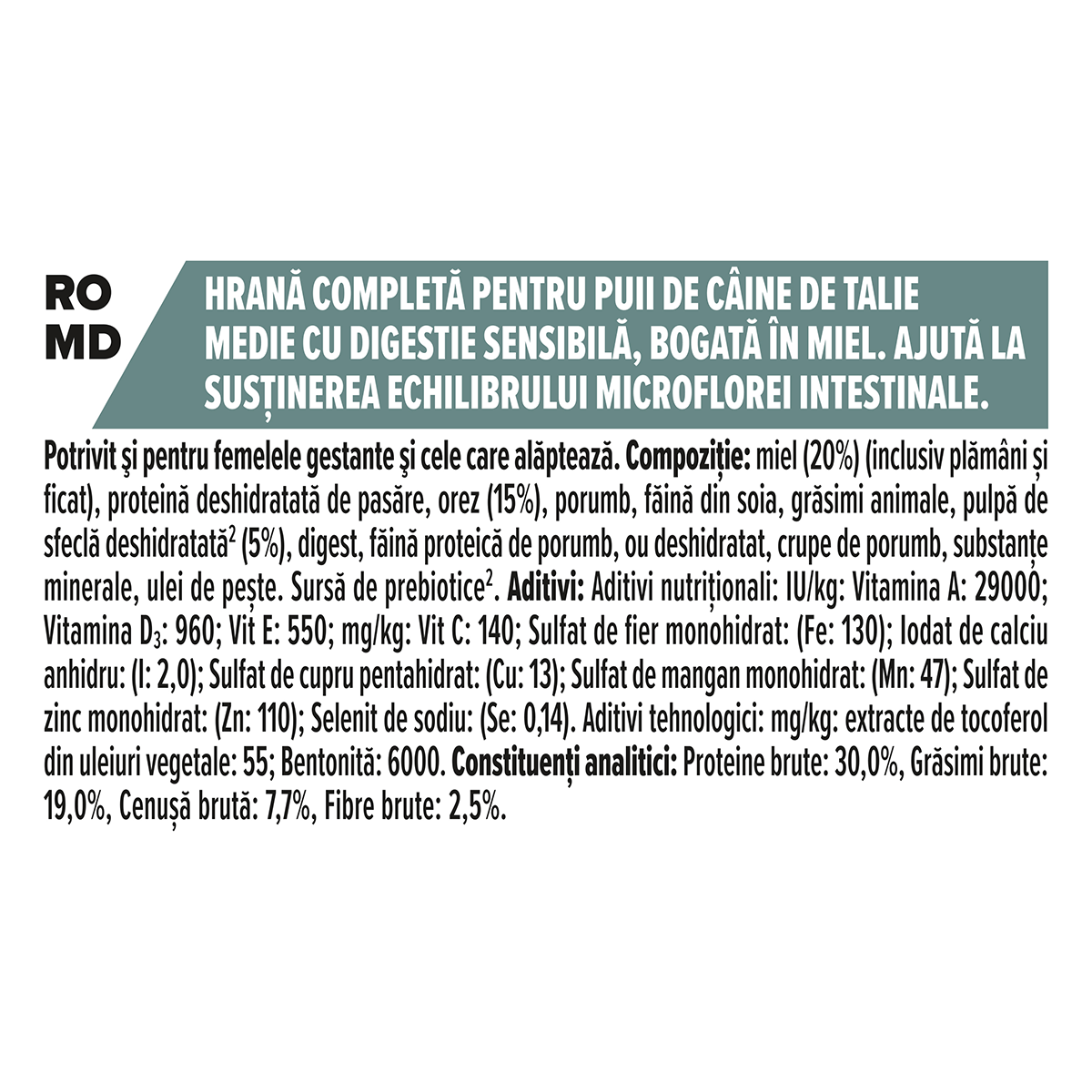 PURINA Pro Plan Sensitive Digestion Puppy M, Miel, hrană uscată câini junior, sensibilități digestive, 12kg