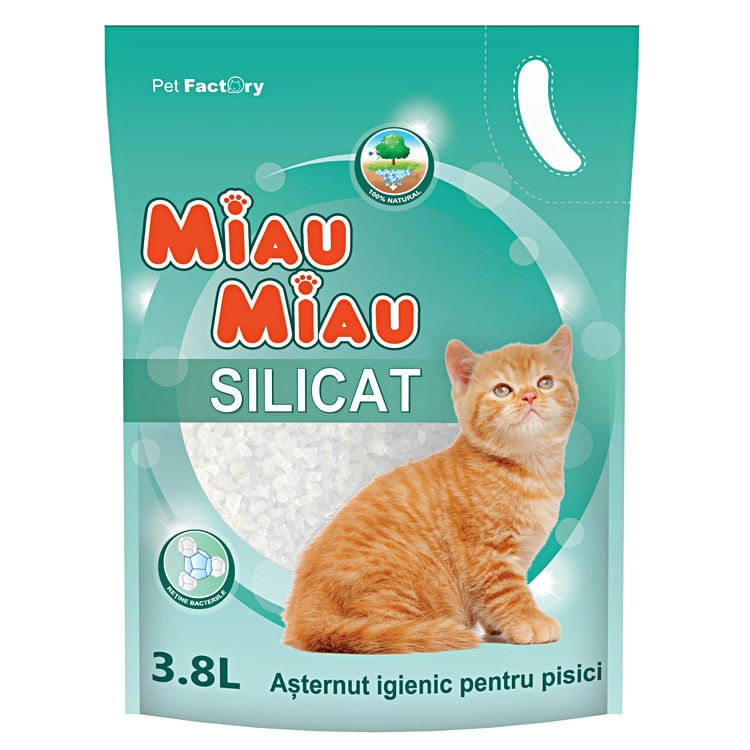 MIAU MIAU, neparfumat, așternut igienic pisici, granule, silicat, neaglomerant, neutralizare mirosuri, 3.8l - 1 | YEO